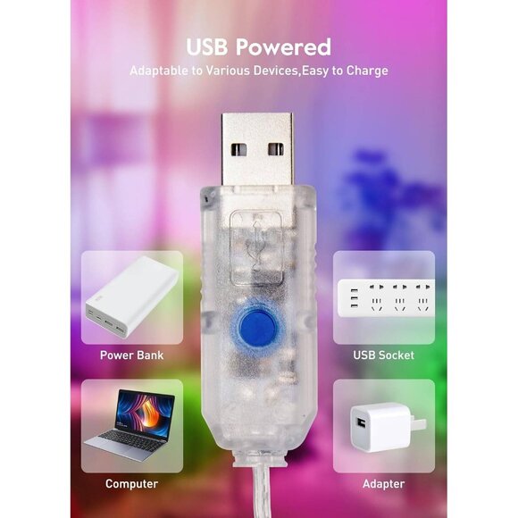 Rose Flower LED String Lights - 33Ft, 80 Multicolor LEDs, Dimmable, Timer, USB - Picture 8 of 8